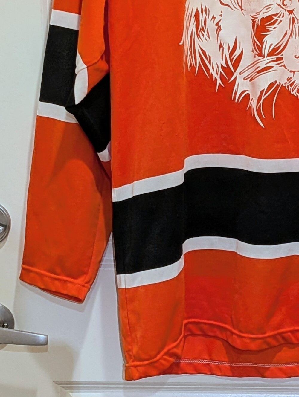 GUC 1980s S Orange And Black Assistant Captain Hockey Jersey with Cat Logo - Picture 3 of 6